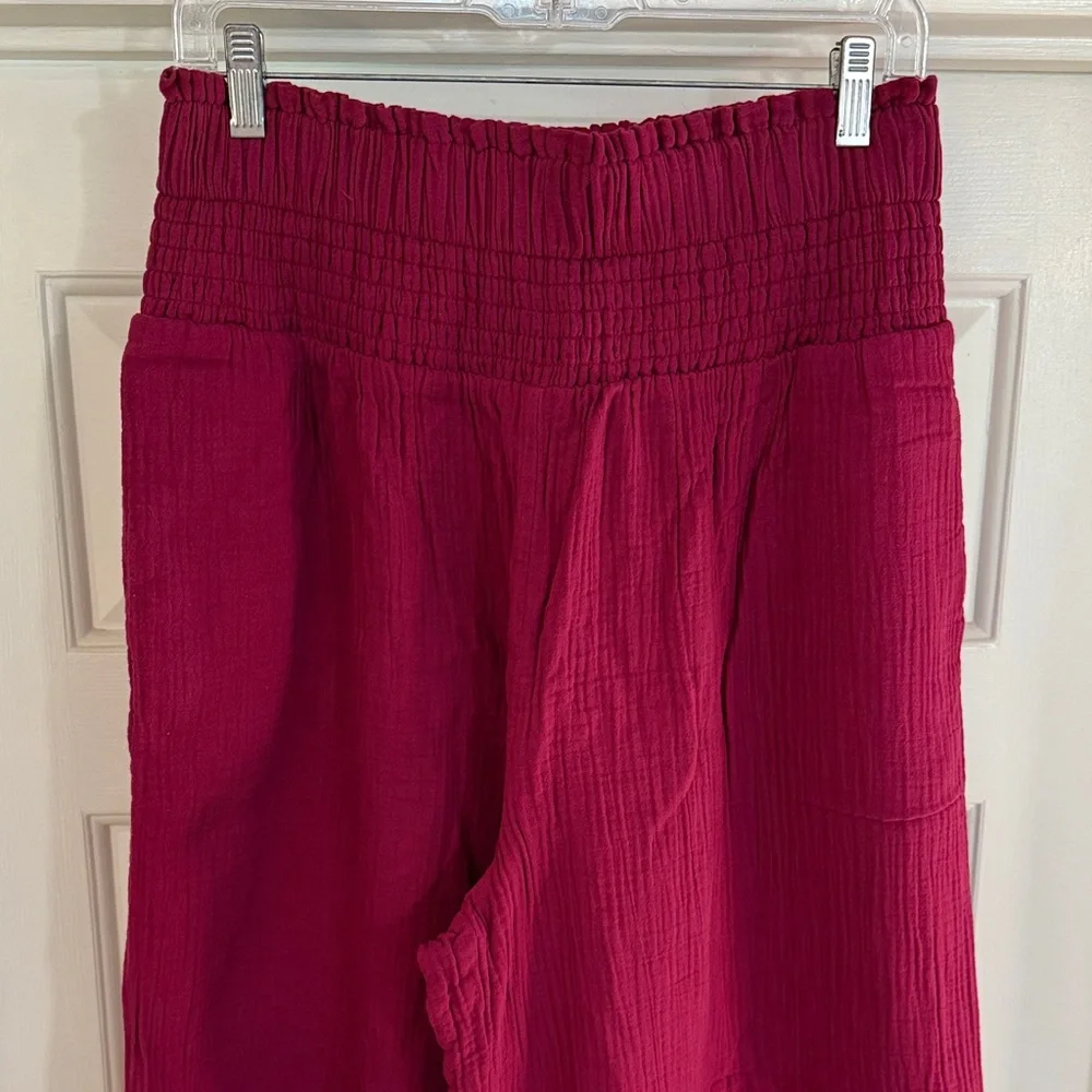 EUC Athropologie High Rise Elastic Waist Wide Leg Cotton Gauze Pants Sz M - Picture 1 of 9
